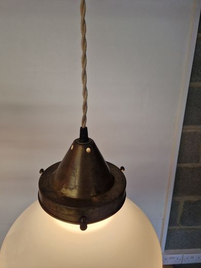 Vintage French pendant light with opaline glass shade