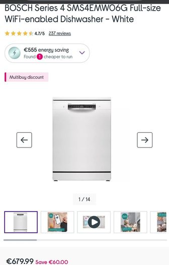 BOSCH Series 4 SMS4EMW06G Full-size WiFi-enabled Dishwasher - White