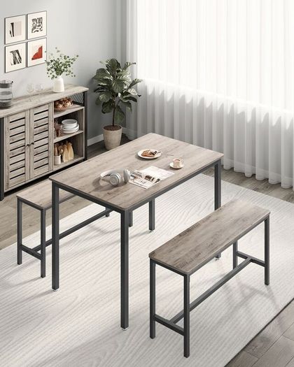 Dining table, kitchen table set, with 2 benches