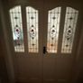 Antique white deal double doors with stained glass Image 2