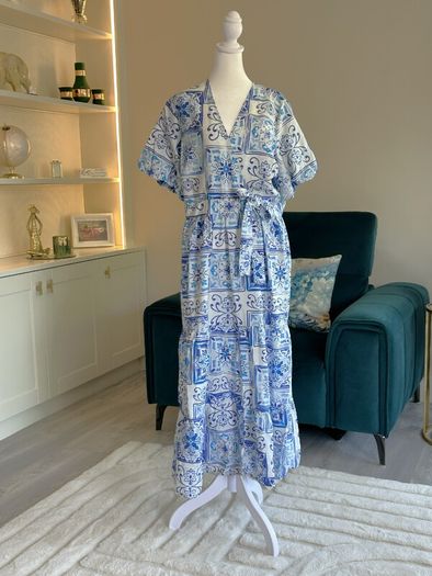 New Look Blue and White Faux Wrap Summer Dress