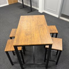 Bar Height Table and 4 Stools, Industrial Style