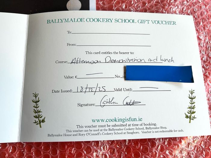 vouchers for ballymaloe cookery school and lunch