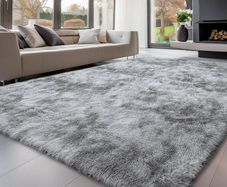 Modern Grey Area Rug 240x340cm - Washable Anti-Slip Extra Large Shaggy Soft Carpet Mat for Bedroom and Living Room