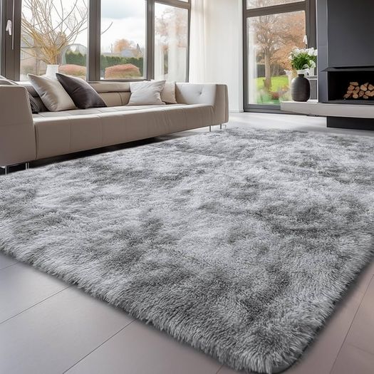 Rugs Living Room 120x160cm, Grey Area Rugs for Bedroom, Washable Anti Slip Extra Large Shaggy Soft Rug Fluffy Modern Floor Carpets Mat Beside Carpet for Kids Living Room