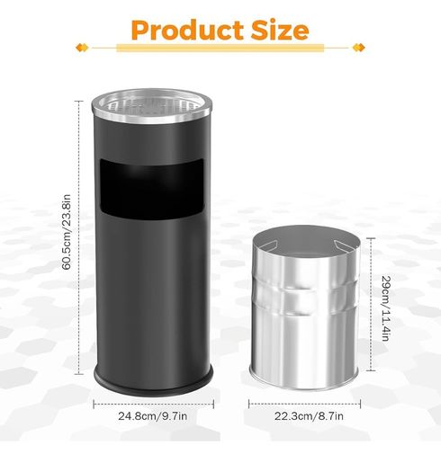 12L Rubbish Bin Outdoor Stainless Steel Trash Can with Lid Large Outdoor Bin Garbage Can for Garden, Backyard, Home, Office, Restaurant, Indoor, Black
