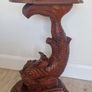 Vintage Chinese Hand-Carved Mahogany Koi Carp Pedestal Table | Mid-Century Style Statement Piece Image 3