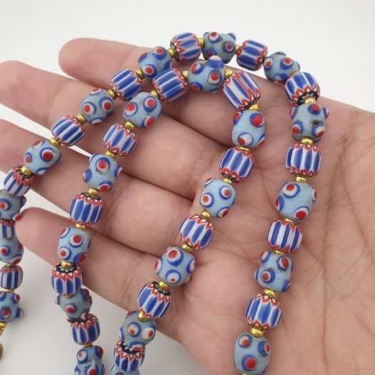 Antique Venetian Style Chevron & Skunk Glass Beads Necklace