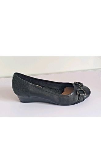 Hush Puppies Candid Pump Bit Black Leather Wedge Shoes UK3 EU36 New Boxed  CAN POST