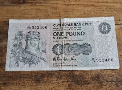 UK, Scotland, One Pound 1988 banknote, Clydesbank, circulated - free standard postage