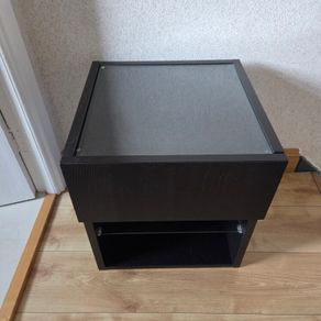 IKEA Black Brown Bedside Table / Nightstand with Glass Top