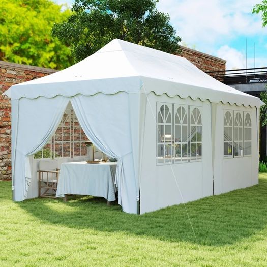 3 x 6m Pop Up Gazebo with Sides, UPF50+ Height Adjustable Marquee Party Tent, Wedding Canopy, Instant Event Shelter with Carry Bag and Sand Bags for Garden, White
