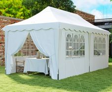 3 x 6m Pop Up Gazebo with Sides, UPF50+ Height Adjustable Marquee Party Tent, Wedding Canopy, Instant Event Shelter with Carry Bag and Sand Bags for Garden, White
