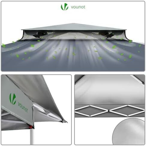 3.6m x 3.6m Pop Up Gazebo with Mesh Sides, Garden Double Roof Marquee Party Tent with Leg Weights & Roller Bag, Grey