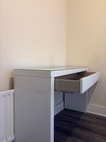 White Glass Top Desk with Drawer