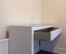 White Glass Top Desk with Drawer