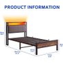 3ft Single Bed Frame with Storage Headboard,LED Lights,Metal Upholstered Platform Bed Frame with Charging Station,Mattress Foundation/Strong Slats Support/Under-bed Storage/Easy Assembly/Brown Image 9