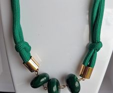 Rich Green & Gold Layered Rope Treble Bead Hoop Necklace