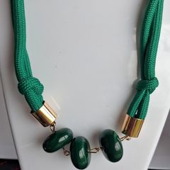 Rich Green & Gold Layered Rope Treble Bead Hoop Necklace