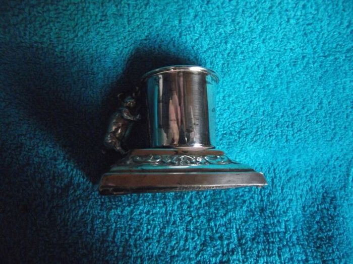 Antique Silver Plate Table Vesta With Pig Striker - Early 1900's