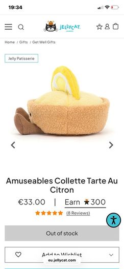 New JELLYCAT Fleurette Tarte Aux Fraises and Collette Tarte Au Citron Pair