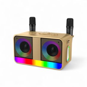Karaoke Speaker 35W, 2 Rechargeable Wireless Mics,LED lights,Golden, Brand New