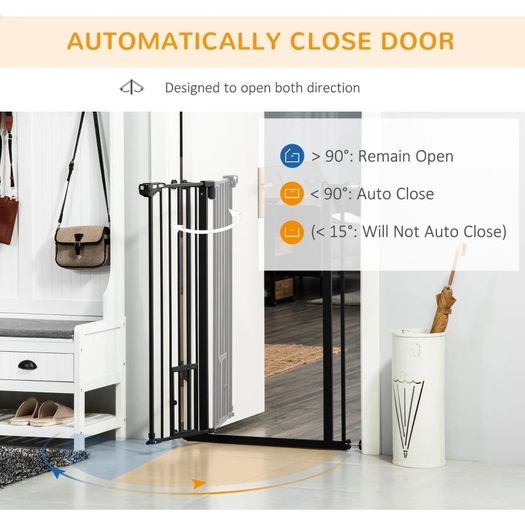Extra Tall Pet Gate, Indoor Dog Safety Gate, with Cat Flap, Auto Close, 74-101cm Wide - Black
