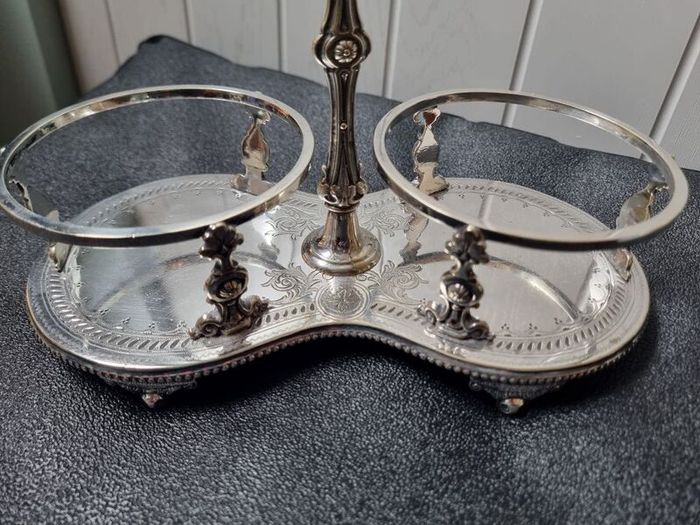 Antique 1868 Silver Plated Twin Wine Bottle Coaster Stand Holder Carrier