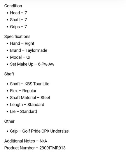 Taylormade Qi Irons / 6-Pw-Aw / KBS Tour Lite Regular
