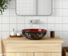 Countertop Basin Black and Red Round 41x14 cm Ceramic