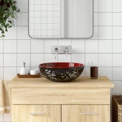 Countertop Basin Black and Red Round 41x14 cm Ceramic