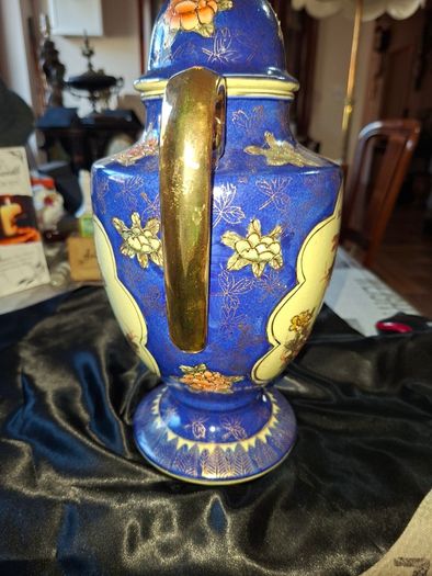 Vintage Twin Handled Japanese Cobalt Blue & Gold Lidded Urn or Amphora Vase, Postage available or Collection