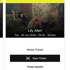 Lily Allen Tickets - Standing x 2 - 30.06.2026