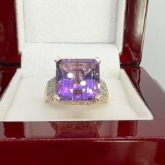 Silver Rose De France Amethyst & White Zircon Ring