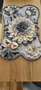 Grey and Cream Bone-Shaped Dog Snuffle Mat / Interactive Feed Toy