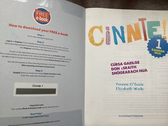 Cinnte 1 textbook Junior Cert Irish E-code unused