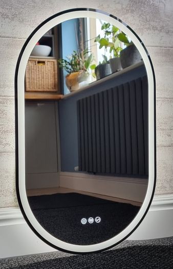 LED Bathroom Mirror 50x80cm Bluetooth Antifog 3 Color Temperature Black Frame Trim Bright Light ON/OFF Touch Swich Makeup Cosmetic