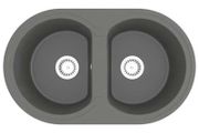 Kitchen Sink Double Basins Oval Grey Granite