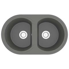 Kitchen Sink Double Basins Oval Grey Granite