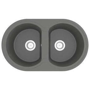 Kitchen Sink Double Basins Oval Grey Granite