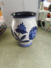 Vintage  Handmade Cobalt Blue And Gray Vease.