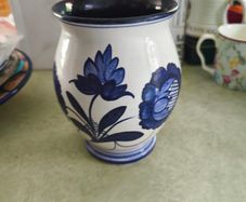 Vintage  Handmade Cobalt Blue And Gray Vease.