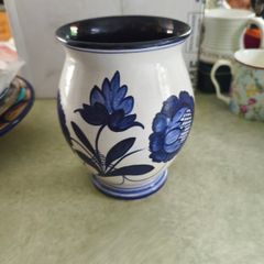 Vintage  Handmade Cobalt Blue And Gray Vease.