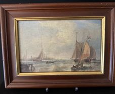 Pair of Vintage Framed Dutch Maritime Oleograph Prints (35 x 26 cm)