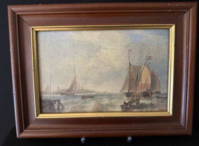 Pair of Vintage Framed Dutch Maritime Oleograph Prints (35 x 26 cm)