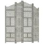 Hand carved 4-Panel Room Divider Grey 160x165 cm Solid Mango Wood Image 2