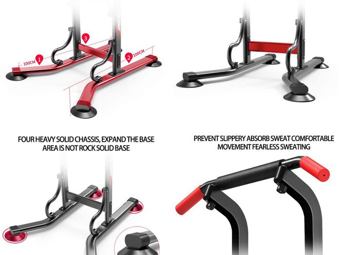 _EASY BIG Multifunctional Power Tower Adjustable Heights Workout Dip Station for Adults and Kids Home Gym Strength Training Fitness Equipment Newer Version