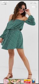 dress green polka dot size 12 off shoulder dress