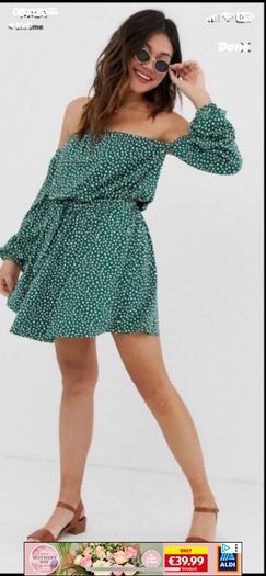 dress green polka dot size 12 off shoulder dress