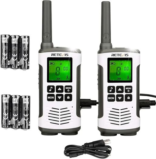 RT45 Walkie Talkie, Rechargeable Walkie Talkie for Adults Long Range, PMR446 16 Channels, With AA Battery LED Torch Walkie Talkies for Family Hiking, Outdoor(Silver, 2Pcs)